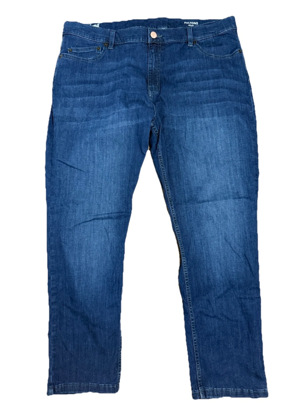 Mugsy Fultons Casual Jeans Faded Whiskered Mens 42 x 30 Blue Denim Stretch